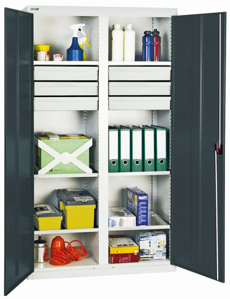 stumpff gereedschaps- en materiaalkast serie 2000, 7035/7016, 6 laden, tussenschot, 6 legborden, 2004271