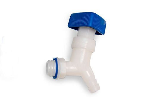 DENIOS hoekstopkraan met brede schroefdraad 22 mm, haaks, met sproeieraansluiting 13 mm (1/2), verpakking: 5 stuks, 308395