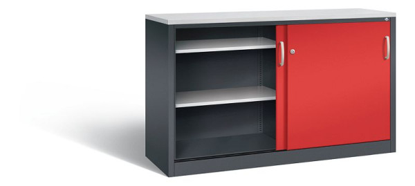 C+P dressoir met schuifdeuren Acurado, H1000xB1600xD500mm, kleur: zwartgrijs / vuurrood, beugelgreep, 2156-00 S10118
