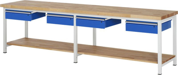 RAU werkbank in hoogte verstelbaar 8002A7, B3000xD700xH840-1040mm, 4x lade gedeeltelijk uittrekbaar, 03-8002A7-307B4H.11