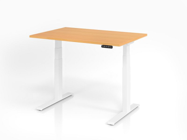 Hammerbacher bureau XDKB12, 120 x 80 cm, blad: beuken, 25 mm dik, ABS dikke rand, rechthoekige vorm, wit, VXDKB12/6/W