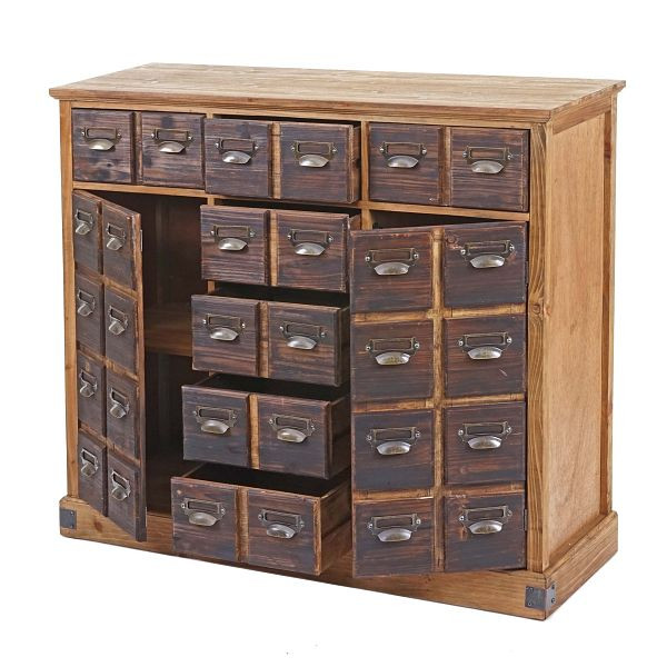Mendler apothekerskast HWC-F33, ladekast, massief dennenhout vintage 90x100x35cm, 69521