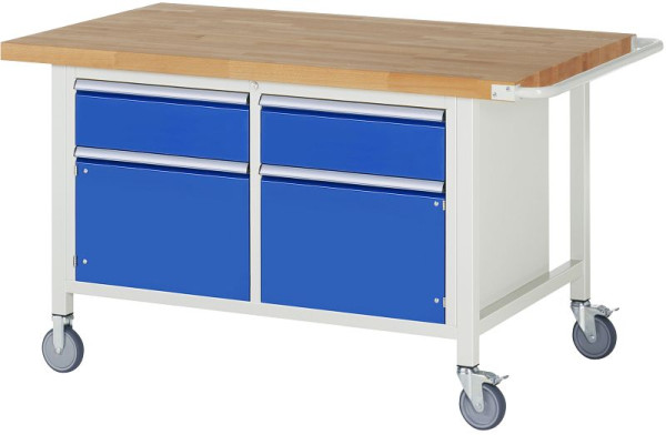 RAU verrijdbare werkbank serie 8000, dubbele bodemcontainer (2x lade, 2x draaideur), 1500x880x900 mm, 05-8466A2-159B4S.11