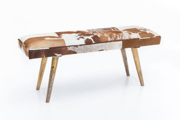 Wohnlingbank geitenleer / massief hout 120 x 40 x 52 cm, bruin, WL5.103
