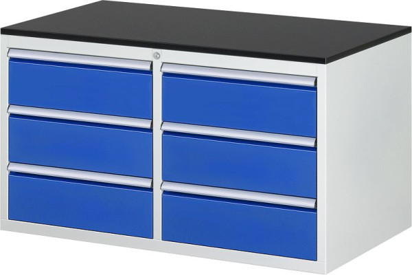 RAU ladekast serie 7000, B1145xD650xH640mm, laden: links: 3xH180mm, rechts: 3xH180mm, werkblad melaminehars gecoat, 03-LL3.0.0AM.11