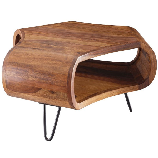 Wohnling salontafel Sheesham massief hout 55 x 55 x 38 cm plank & metalen frame, WL5.603