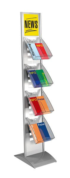 Kerkmann brochurestandaard Tec-Art, B 300 x D 400 x H 1660 mm, aluminium zilver, 41633714