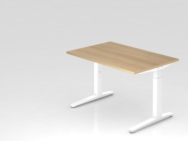 Hammerbacher bureau C-onderstel 120x80cm eiken/wit, aluminium loper wit, VXB12/E/WW
