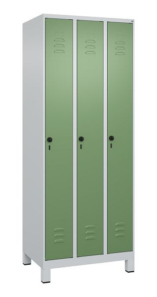 C+P Umkleidespind Classic PLUS, Füße, 3 Abteile, 1950x750x500mm, 7035/6011, Drehriegel, 080010-39 S10006