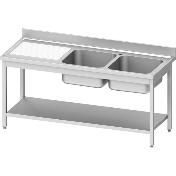 Stalgast spoelbak ECO met voet 1400x600x850 mm, met twee wastafels rechts, met opstand, zelfmontage (AISI201), DST14663RA