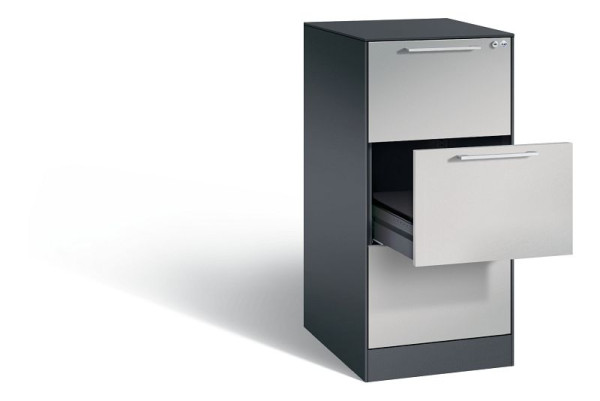 C+P archiefkast Asisto, H1010xB440xD600mm, kleur: zwart grijs/wit aluminium, beugelgreep, 146245-321 S10011