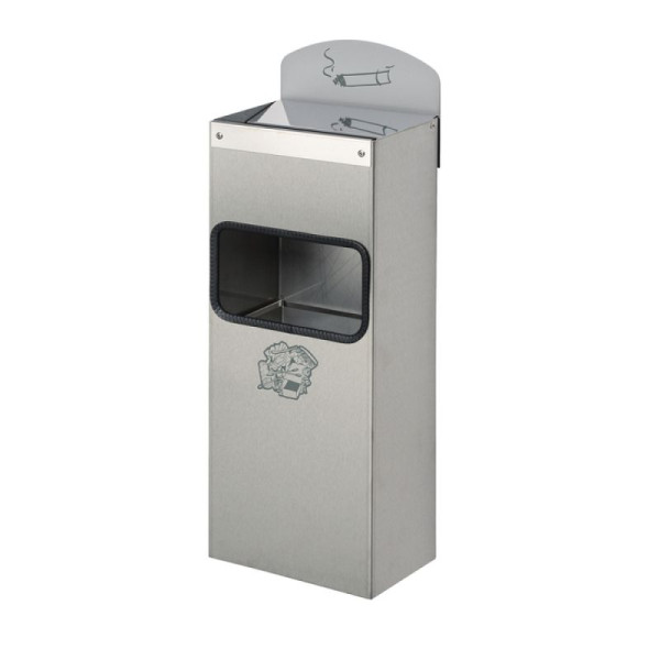 Stein HGS HGS combi-asbak -Cubo Pura- 4 liter van roestvrij staal, met 0,8 L asbak, voor wandmontage, 16723