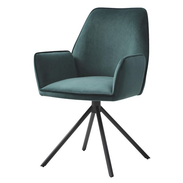 Mendler HWC-G67 eetkamerstoel, keukenstoel met armleuningen, draaibare automatische positie, fluweel, groen, zwarte poten, 75729