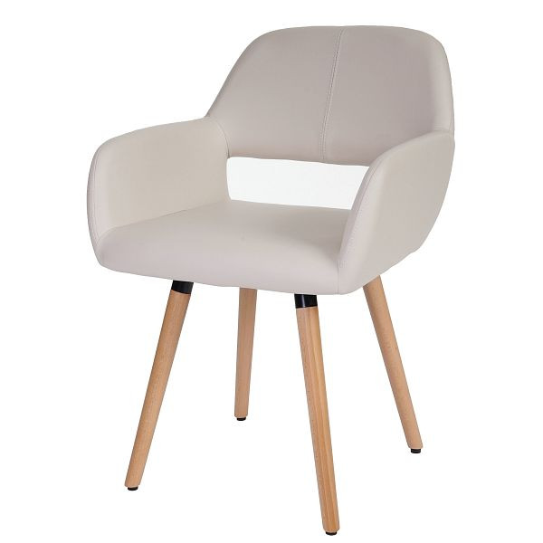 Mendler eetkamerstoel HWC-A50 II, stoel keukenstoel, retro jaren 50 design, kunstleer, creme, lichte poten, 48429