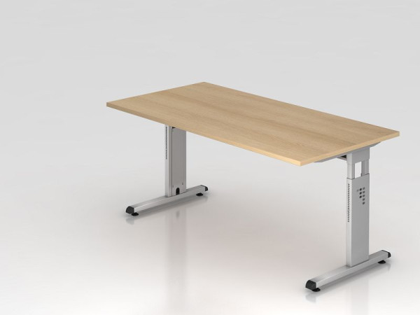 Hammerbacher bureau C-poot 160x80cm eiken/zilver, werkhoogte 65-85 cm, VOS16/E/S