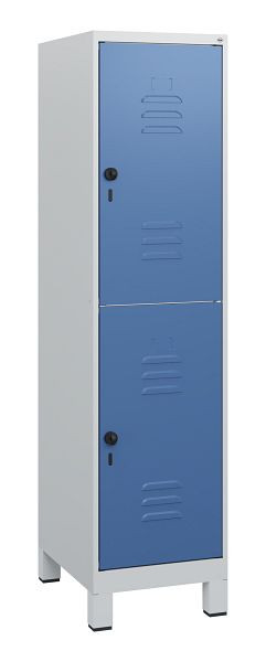 C+P Doppelstöckiger Spind Classic PLUS, Füße, 1630x400x500mm, 7035/5023, Drehriegel, 0803105-12 S10005