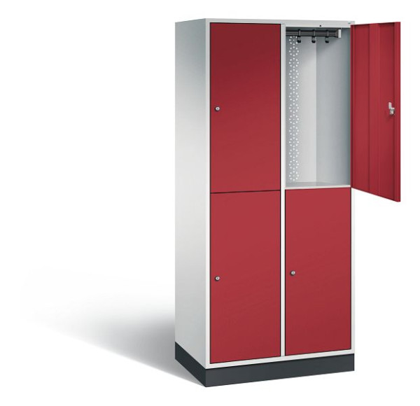 C+P locker, dubbellaags XL Intro, H1950xW820xD490mm, kleur: lichtgrijs/robijnrood, 8270-202 S10001