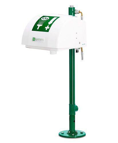 B-SAFETY oogdouche met opvangbak en deksel, groene standpijp, vloermontage, BR 852085, DVGW, 305254