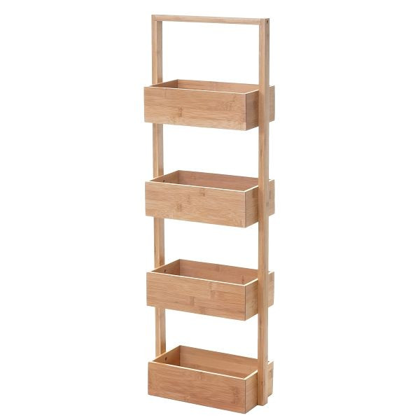 Mendler plank HWC-B78, staande plank, badkamerplank, opbergplank, woonkamerplank met 4 manden, bamboe 88x28x15cm, 60726