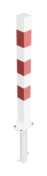 Schake afzetpaal stalen buis 70 x 70 mm opklapbaar, met profielcilinderslot, voor inbetonzetting met grondhuls, wit gecoat, 470UZHB