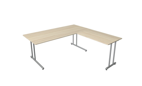 Kerkmann hoekige werkplek start-up, bestaande uit bureau B 1800 x D 800 x H 750 mm en aanschuiftafel 1000 x 600 x 750 mm, esdoorn, 11436650