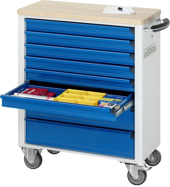 RAU gereedschapswagen serie adlatus, massief beukenhouten blad, 8 x laden, 700x860x350 mm, 02-7130B.11