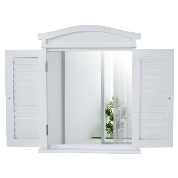 Mendler wandspiegel spiegelraam met luiken 53x42x5cm, wit gelakt, 53014