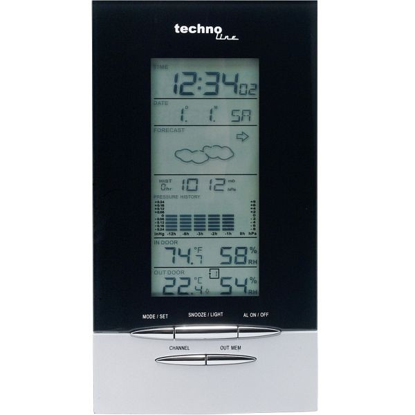 Technoline weerstation, radioklok DCF-77 met handmatige instelmogelijkheid, afmetingen: 90 x 165 x 55 mm, WS 6730