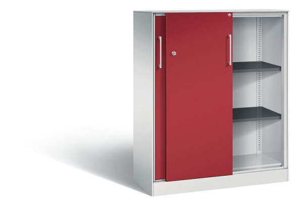 C+P schuifdeurkast Asisto, H1310xB1000xD435mm, kleur: lichtgrijs/robijnrood, beugelgreep, 3 niveaus, 142032-000 S10142