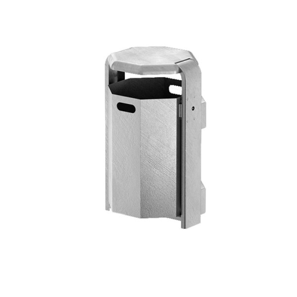 Stein HGS HGS afvalbak -City 600- met deksel, voor wandmontage, zonder asbak, container en standaard zonder verf, staal, thermisch verzinkt, 12685-0101