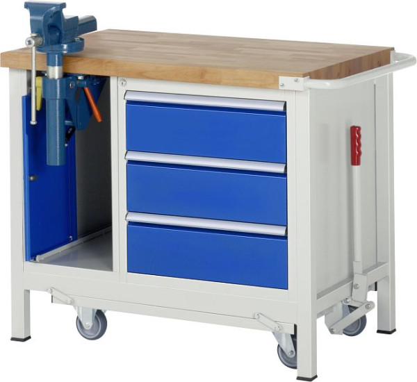 RAU neerlaatbare werkbank 8000 - model 8183, B1000 x D700 x H880 mm, 3 x lade afmeting L 3xH180 mm, 05-8183A2-107B4F.11