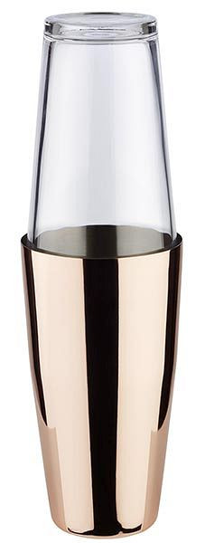 APS Boston shaker, 2-delige set, roestvrijstalen beker, 700 ml, glas, 400 ml, totale hoogte ca. 30 cm, koperlook, 93201