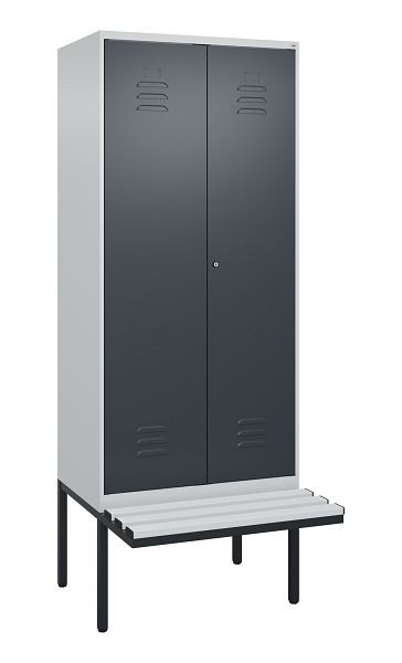 C+P Umkleidespind Classic PLUS, Doppel-Spind, 2 Abteile, 2120x800x815mm, 7035/7016, Zylinderschloss, Untergestell & Sitzfläche, 0800427-22P S10023