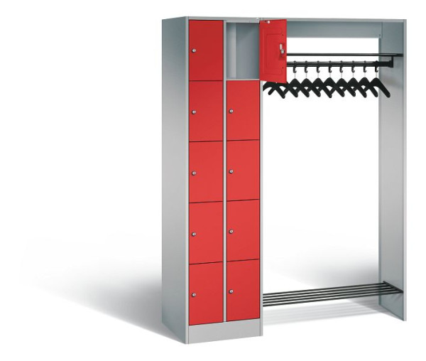 C+P open garderobe serie 8070, H1950xW1410xD480mm, kleur: wit aluminium / vuurrood, 80720-00 S10211