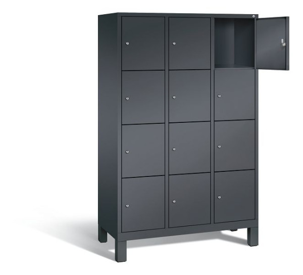C+P lockerkast Evolo, H1850xB1200xD500mm, kleur: zwart-grijs, 48010-324 S10000