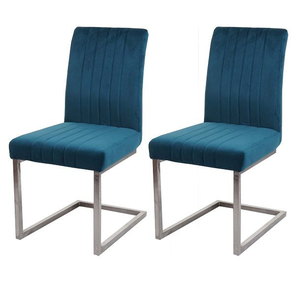 Mendler set van 2 sledestoelen HWC-L14, bezoekersstoel, vergaderstoel, fluweel geborsteld roestvrij staal, turkooisblauw, 98097