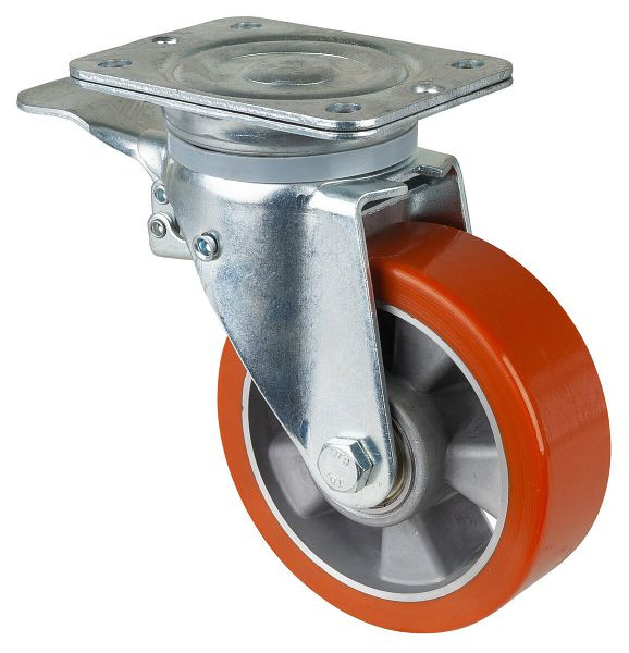 BS-wielen Zwaarlastwiel met rem, breedte 50 mm, Ø150 mm, tot 550 kg, polyurethaan gegoten 95 Shore A, aluminium behuizing, kogellager, N120.B90.154