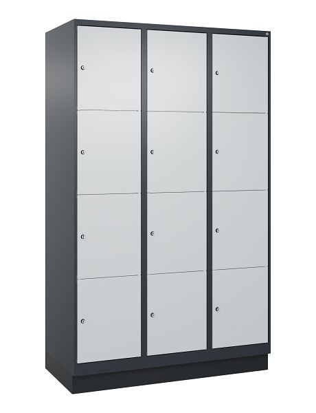 C+P lockerkast Classic PLUS, onderstel, 3 vakken met elk 4 vakken, 1950x1200x500mm, 7016/7035, 080020-324 S10016