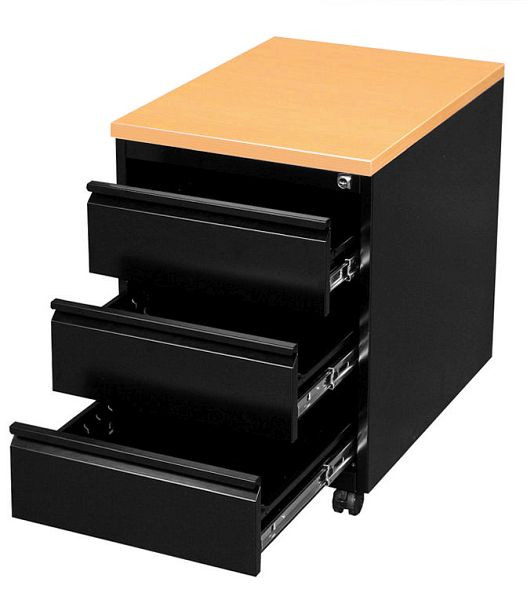 Lüllmann rolcontainer, 620 x 460 x 600 mm, gitzwart/beuken decor, 3 laden, 505301