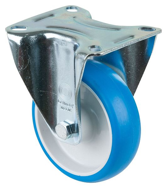 BS rollen transportrol, vaste rol, breedte 30 mm, Ø100 mm, tot 125 kg, blauw polyurethaan, rollager, plaat, VE 2 stuks, L410.B36.100