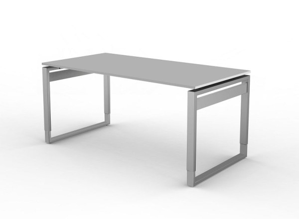 Kerkmann bureau met ijzeren frame, vorm 5, B 1600 x D 800 x H 680-820 mm, lichtgrijs, 11404111
