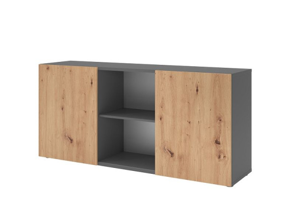 Hammerbacher dressoir met schuifdeuren 1780, 2 OH, romp: grafiet / voorkant: knoestig eiken, 160 x 42 x 74,8 cm (BxDxH), V1780/G/R