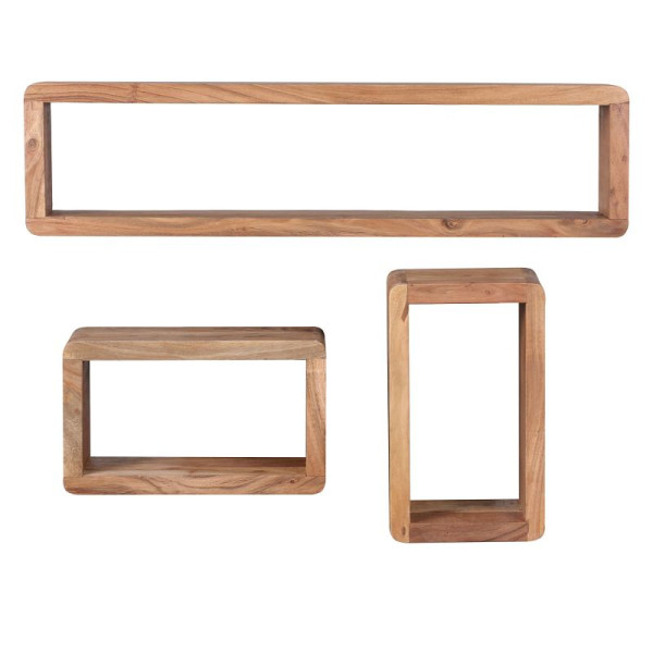 Wohnling Design Wandplanken set van 3 BOHA massief houten planken Acacia landhuisstijl, WL1.526