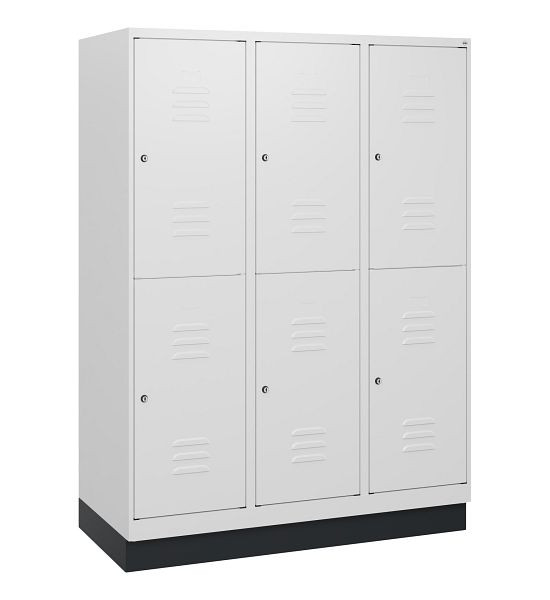 C+P Doppelstöckiger Spind Classic PLUS, Sockel, 3 Abteile, 1630x1200x500mm, 9016/9016, Zylinderschlösser, 0803205-32 S10044