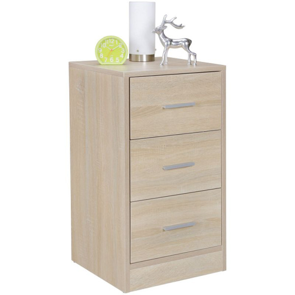 Wohnling nachtconsole OLAV hout, modern met 3 laden Sonoma, 37,5 x 68 x 35 cm, WL5.156
