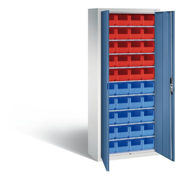 C+P tijdschriftenkast serie 13, H1690xB700xD300mm, kleur: lichtgrijs / verre blauw, verzonken handgreep, 133413-22 S10045