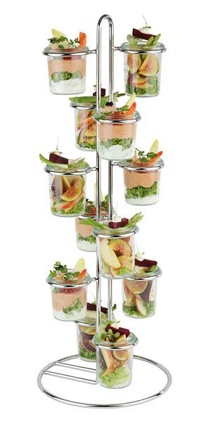 APS serveerrek -WECK-, Ø 22 cm, hoogte: 59 cm, verchroomd metaal, 12 ringen Ø 6 cm, voor 12 Weckglazen Ø 6 cm, 33246