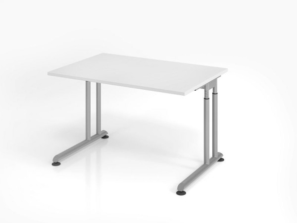 Hammerbacher bureau ZS12, 120 x 80 cm, blad: wit, 25 mm dik, ABS dikke rand, rechthoekige vorm, zilver, VZS12/W/S