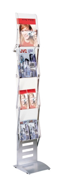 Kerkmann brochurestandaard Tec-Art Folder, B 260 x D 300 x H 1550 mm, aluminium zilver/transparant, 41699114
