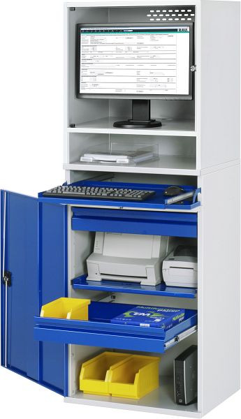 RAU computerkast - model 66, B650 x D520 x H1770 mm, monitorbehuizing B650 x D520 x H710 mm, 07-650-M66-MG5.11